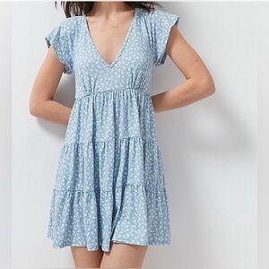 Urban Outfitters Light Blue Floral Babydoll Dress